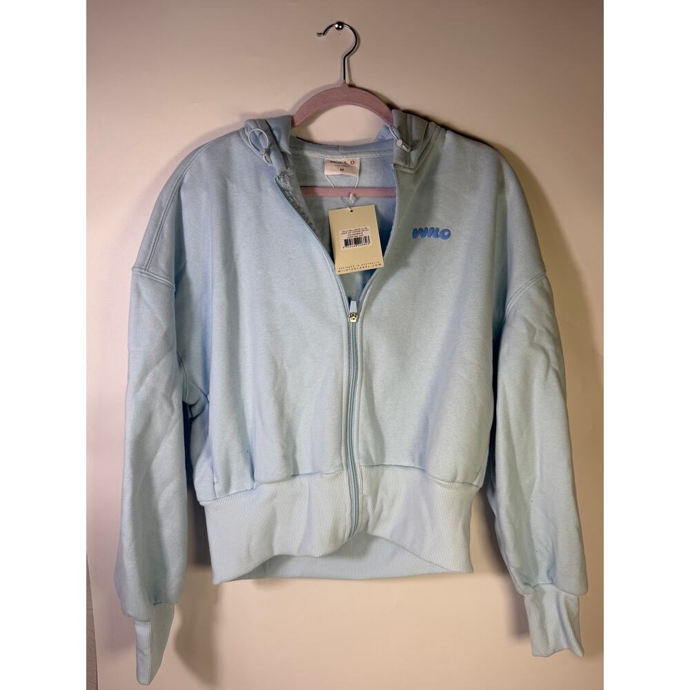 Wilo The Label Wellness Club Crop Zip Hoodie Blue Women’s Size M - Picture 3 of 8